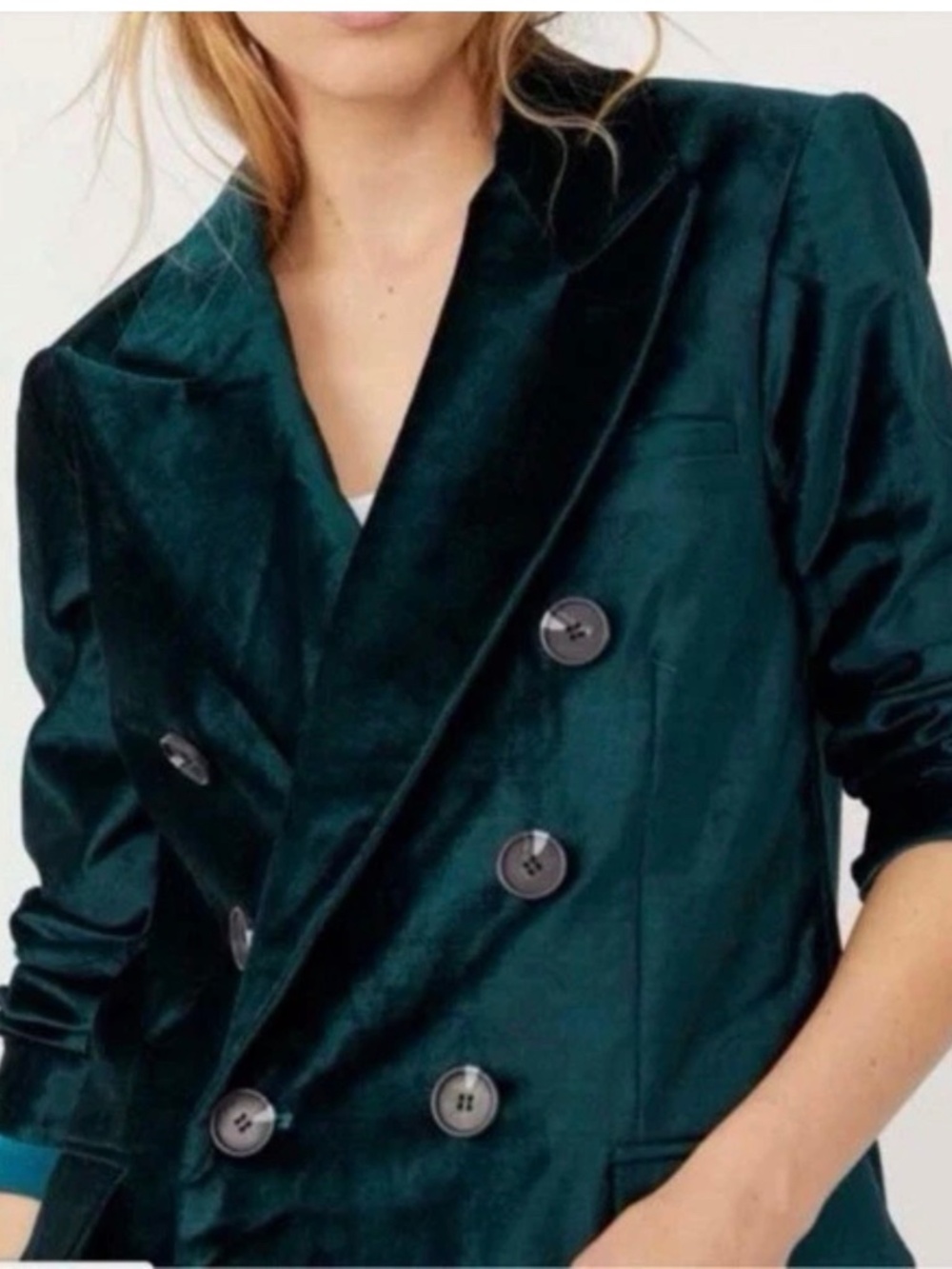 Free People Velvet Ashby Blazer Jade Green Double Breasted Jacket S